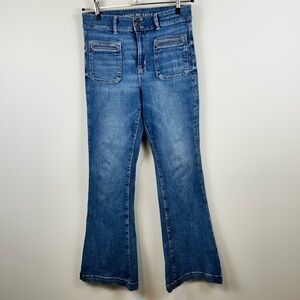 American Eagle Flare Jeans Size 10 Long High Rise Denim